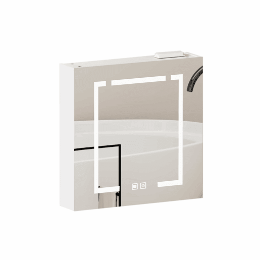 Armário com espelho e iluminação LED de 60 cm - com espaço de arrumação para casa de banho, sala de estar e quarto - branco