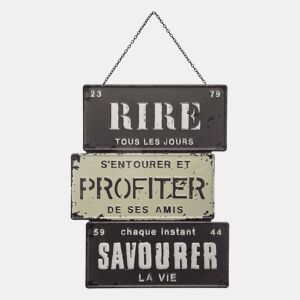 Placa de metal decorativa estilo vintage com mensagem.