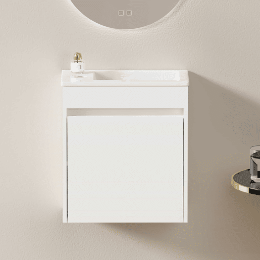 Móvel de casa de banho de 46 cm - amplo espaço de arrumação com 1 porta com fecho suave - branco