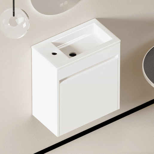 Móvel de casa de banho de 46 cm - amplo espaço de arrumação com 1 porta com fecho suave - branco
