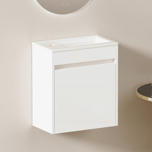 Móvel de casa de banho de 46 cm - amplo espaço de arrumação com 1 porta com fecho suave - branco