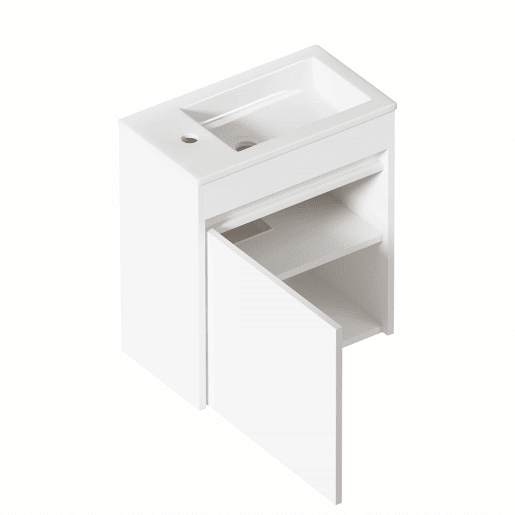 Móvel de casa de banho de 46 cm - amplo espaço de arrumação com 1 porta com fecho suave - branco