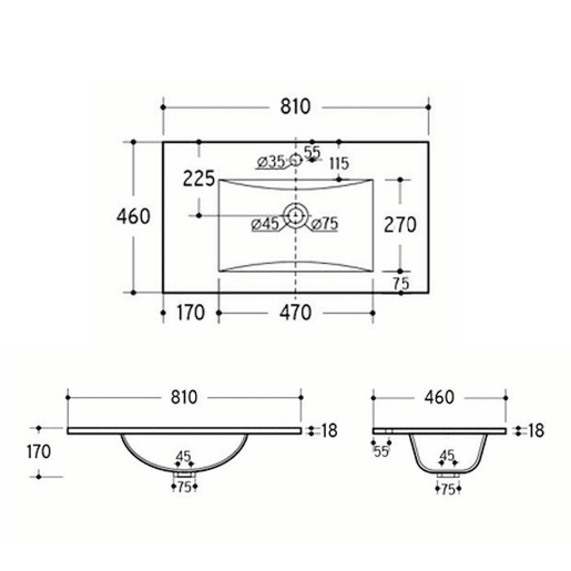 Móvel lavatório simples encastrável 80cm Oria Branco mate