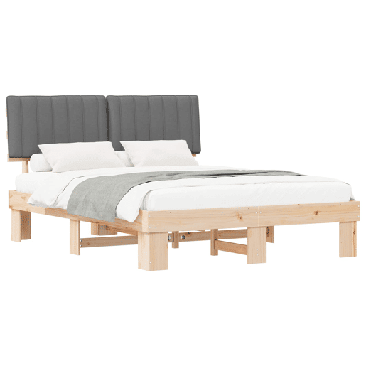 Estrutura de Cama de casal moderno com Cabeceira Estofada Cinzento-claro
