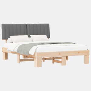 Estrutura de Cama de casal moderno com Cabeceira Estofada Cinzento-claro