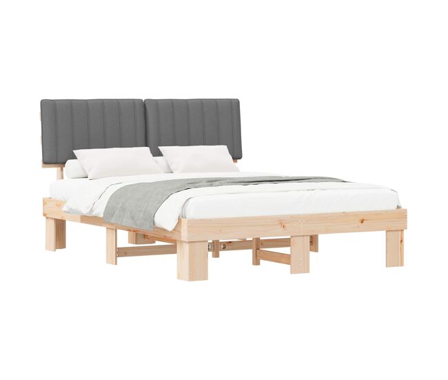 Estructura de cama matrimonial estilo con cabecera tapizada gris claro