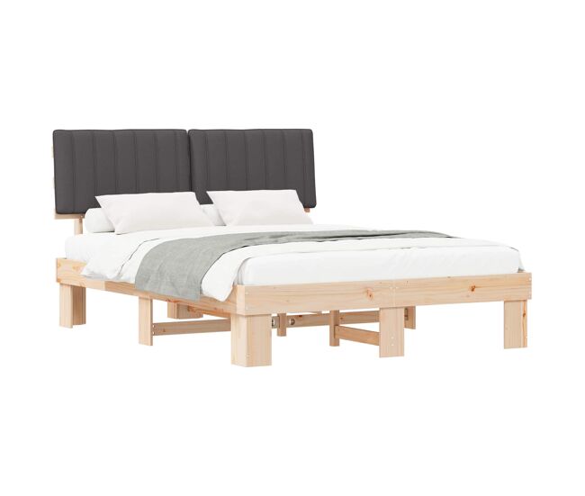 Estructura de cama matrimonial estilo con cabecera tapizada gris oscuro
