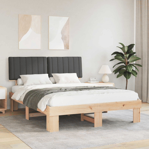 Estrutura de Cama de casal moderno com Cabeceira Estofada Cinza Escuro