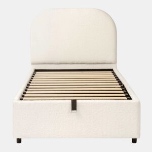 Cama individual 90x200 cm - funcional, com sistema hidráulico, cabeceira e amplo espaço de arrumação - bege bouclé