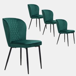 Conjunto de 4 cadeiras estofadas em veludo - estrutura metálica - Verde