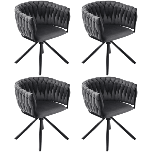 Conjunto de 4 cadeiras giratórias de veludo com braços - pernas de metal - Cinzento
