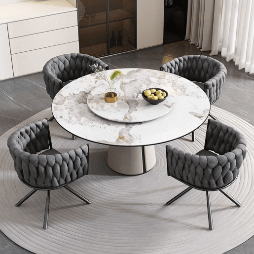 Conjunto de 4 cadeiras giratórias de veludo com braços - pernas de metal - Cinzento