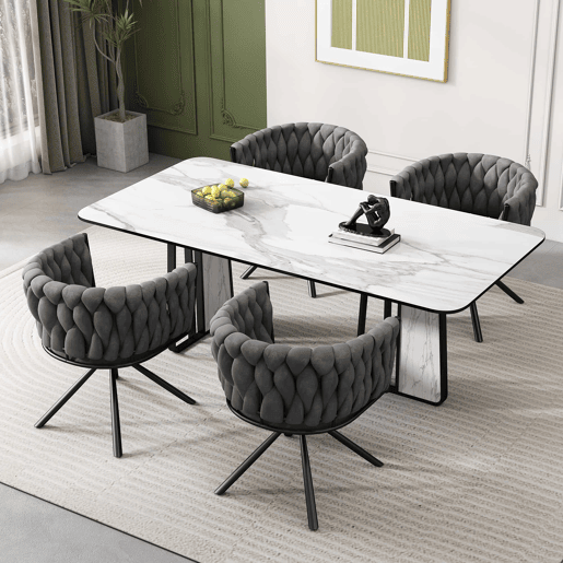 Conjunto de 4 cadeiras giratórias de veludo com braços - pernas de metal - Cinzento