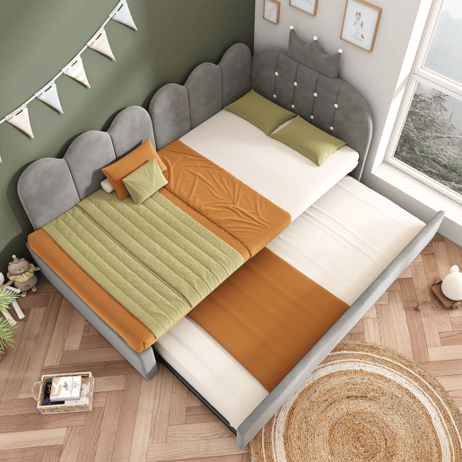 Cama gavetão de veludo 90x200 cm,cinza