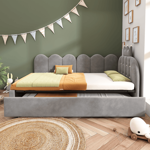 Cama gavetão de veludo 90x200 cm,cinza