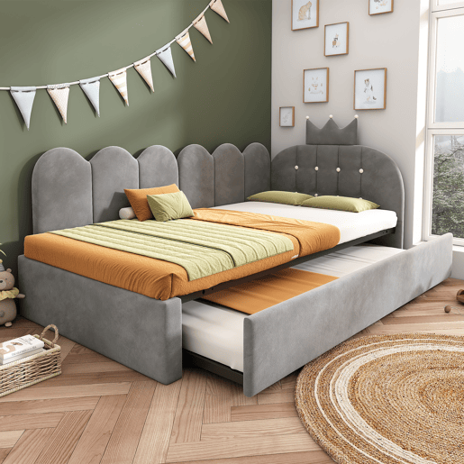 Cama gavetão de veludo 90x200 cm,cinza
