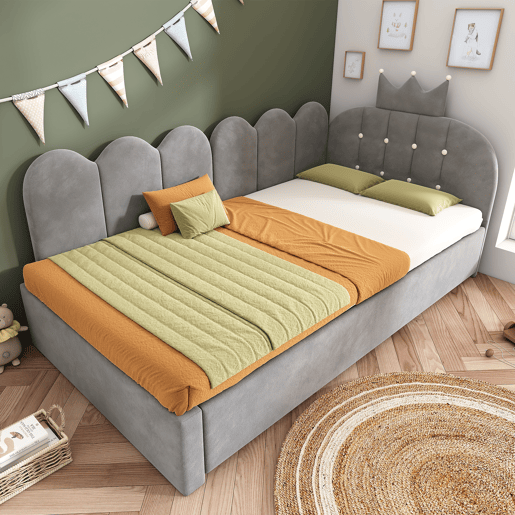 Cama gavetão de veludo 90x200 cm,cinza