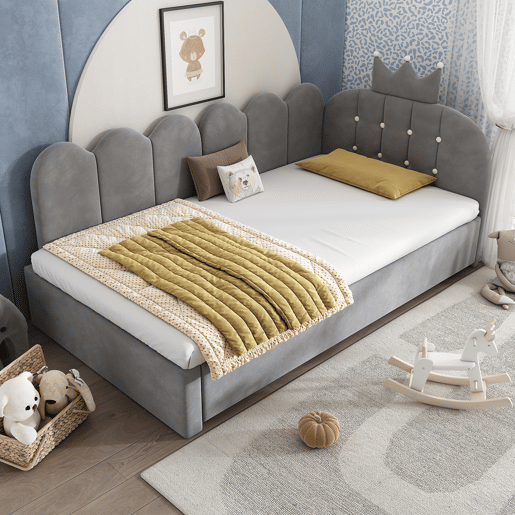 Cama gavetão de veludo 90x200 cm,cinza