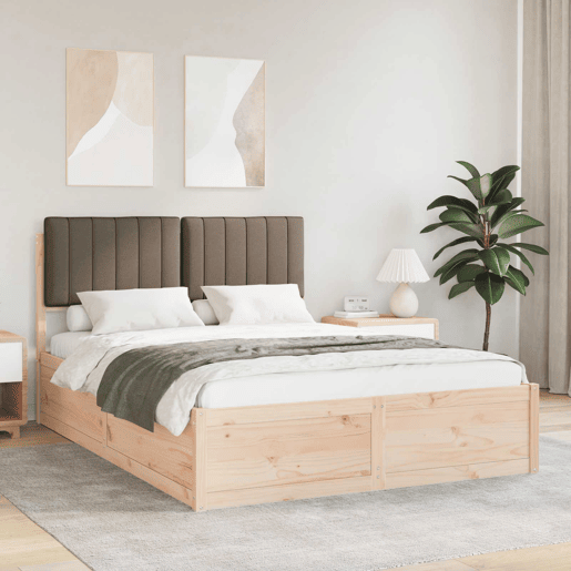 Estrutura de Cama de casal moderno com Cabeceira Estofada Cinzento-acastanhado
