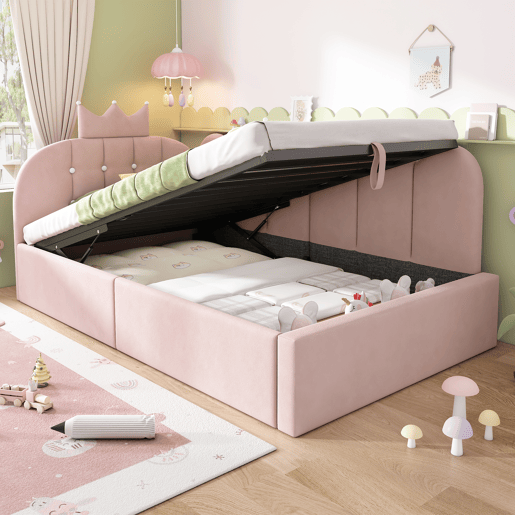 Cama de criança,cama de solteiro de veludo 90x190 cm com armazenamento,rosa