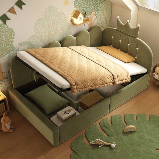 Cama de criança,cama de solteiro de veludo 90x190 cm com armazenamento,verde
