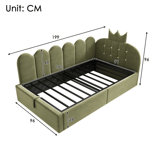 Cama de criança,cama de solteiro de veludo 90x190 cm com armazenamento,verde