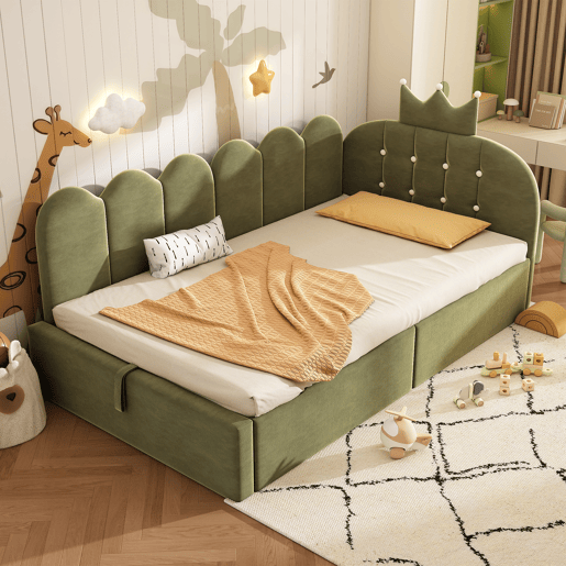 Cama de criança,cama de solteiro de veludo 90x190 cm com armazenamento,verde