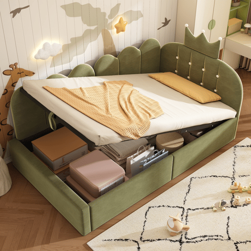 Cama de criança,cama de solteiro de veludo 90x190 cm com armazenamento,verde