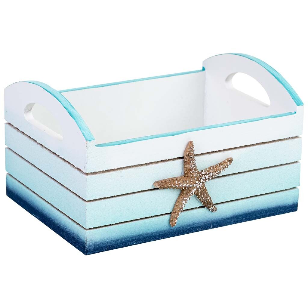 Bandeja de madera decorativa con estrella azul 18x14x11h cm