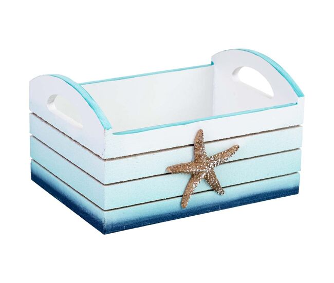 Bandeja de madera decorativa con estrella azul 18x14x11h cm