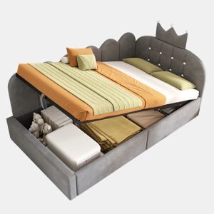 Cama de criança,cama de solteiro de veludo 90x190 cm com armazenamento,cinza