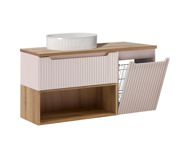 Mueble lavabo 120cm riva cashmere y cesto madera