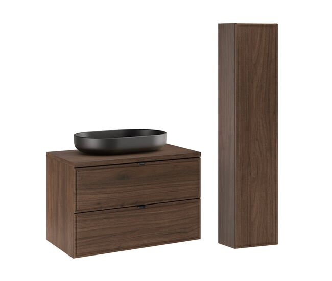 Mueble de lavabo individual de 80 cm y mueble bajo elias de madera oscura