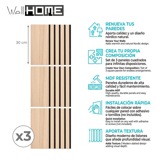 Conjunto Well Home de 3 painéis decorativos grandes 'Colva'