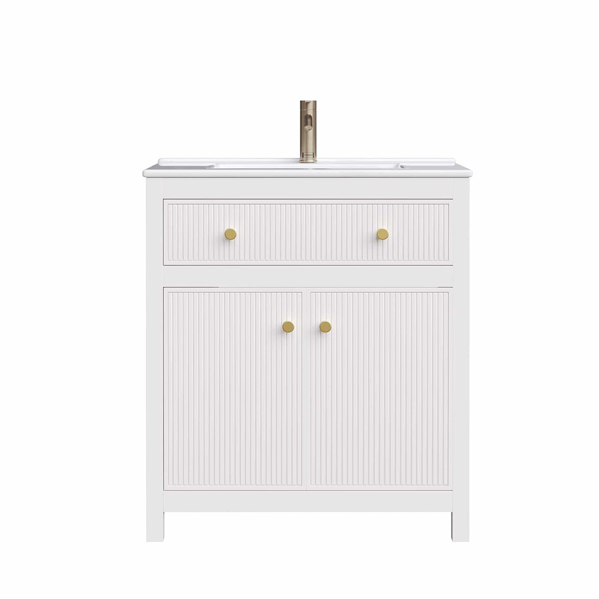 Mueble de baño bajo lavabo 81x46,5 cm - lavabo cerámico, 1 cajón + 1 puerta con cierre suave, diseño moderno estriado, independiente - blanco