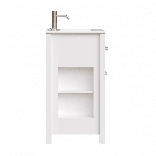 Móvel de casa de banho para lavatório 81 x 46,5 cm - lavatório em cerâmica, 1 gaveta + 1 porta com fecho suave, design moderno estriado, independente - Branco