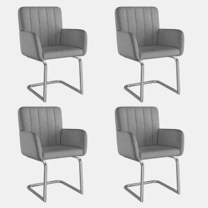 Conjunto de 4 cadeiras de jantar - Cadeira estofada com riscas verticais, pés metálicos em ziguezague, imitação de couro - Cinza