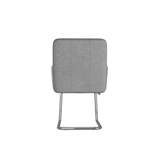 Conjunto de 4 cadeiras de jantar - Cadeira estofada com riscas verticais, pés metálicos em ziguezague, imitação de couro - Cinza Conjunto de 4 cadeiras de jantar - Cadeira estofada com riscas verticais, pés metálicos em ziguezague, imitação de couro - Cinza