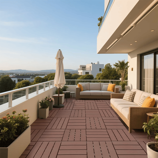 Ladrilhos de plástico encaixáveis para terraço 30 x 30 cm - 44 peças, impermeáveis, para uso interior e exterior, adequados para todas as condições meteorológicas, sistema modular de encaixe - vermelho e castanho