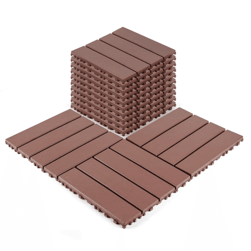 Ladrilhos de plástico encaixáveis para terraço 30 x 30 cm - 44 peças, impermeáveis, para uso interior e exterior, adequados para todas as condições meteorológicas, sistema modular de encaixe - vermelho e castanho