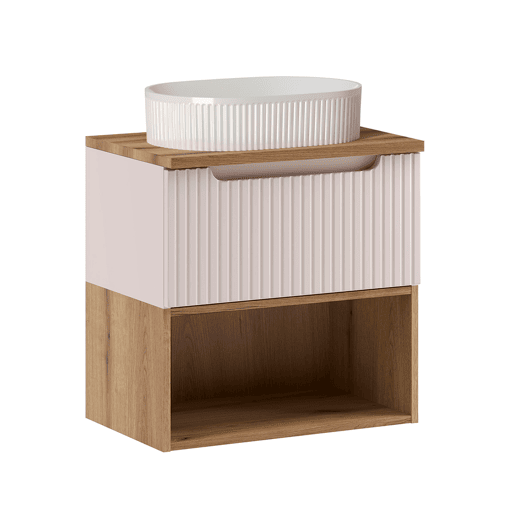 Móvel lavatório simples 60cm Riva Caxemira e Madeira Móvel lavatório simples 60cm Riva Caxemira e Madeira