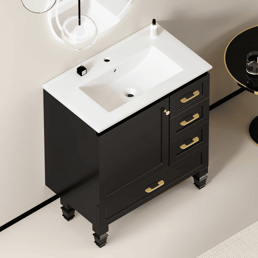 Móvel de casa de banho de 76 cm - amplo espaço de arrumação, 1 porta com fecho suave e 3 gavetas - preto