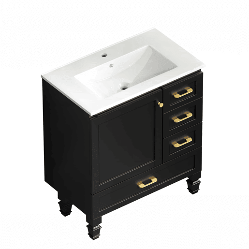 Móvel de casa de banho de 76 cm - amplo espaço de arrumação, 1 porta com fecho suave e 3 gavetas - preto