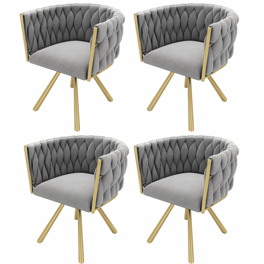 Conjunto de 4 cadeiras giratórias de veludo com braços - pernas de metal dourado - Cinzento