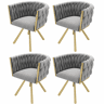 Conjunto de 4 cadeiras giratórias de veludo com braços - pernas de metal dourado - Cinzento