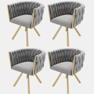 Conjunto de 4 cadeiras giratórias de veludo com braços - pernas de metal dourado - Cinzento