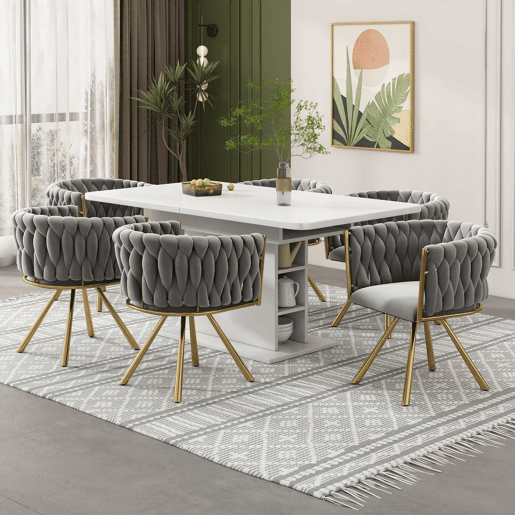 Conjunto de 4 cadeiras giratórias de veludo com braços - pernas de metal dourado - Cinzento
