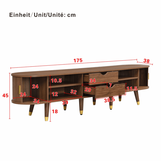 Conjunto de sala de estar de 2 peças u2013 mesa de centro com altura ajustável e móvel de TV com portas de correr, design com ranhuras verticais, pés em madeira, puxadores dourados e amplo espaço de arrumação u2013 cor nogueira Conjunto de sala de estar de 2 peças u2013 mesa de centro com altura ajustável e móvel de TV com portas de correr, design com ranhuras verticais, pés em madeira, puxadores dourados e amplo espaço de arrumação u2013 cor nogueira