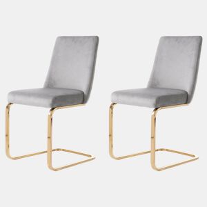 Cadeira de jantar Samt 2 unidades - Design com encosto em diamante, pernas metálicas douradas - Cinza