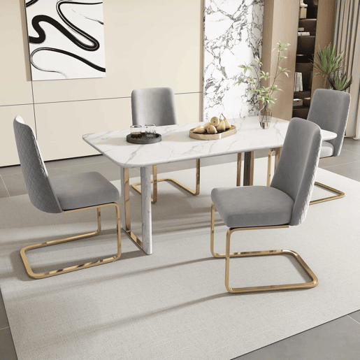 Cadeira de jantar Samt 2 unidades - Design com encosto em diamante, pernas metálicas douradas - Cinza